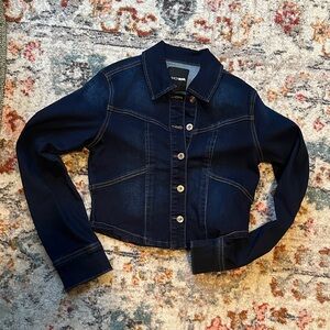 Fashion Nova Dark Cropped Blue Denim Jean Jacket